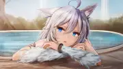 Anime 2d girls blue eyes silver hair animal ears wolf Playmat Game Mat Desk
