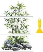 Rub on Transfer Decal Sticker for Furniture Craft Decor 6"x12" Bamboo and Rocks, 3Pcs Waterproof UV DTF Transfer for Drawer Dresser Glass Porcelain Wood Plastic Window