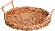 ULTECHNOVO 1Pc Retro Rattan Storage Basket with Handle Hand Woven Serving Tray for Bread Fruit and Snacks Design Capacity for Home