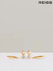 Reiss Gold Tone Minnie Micro Faux-Pearl And Bar Stud Earrings Set (F27984) | $95