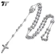 TT Silver 316L Stainless Steel Rosary 6mm Bead Necklace (RB03S) NEW