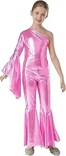 [Aislor] Kids Girls Jazz Latin Gymnastics Leotard Jumpsuit Metallic Shiny Wide Leg Bell-Bottom Dance Unitards
