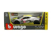 Bburago 1:24 2020 Chevrolet Corvette C8R Grey Metallic w Yellow Stripes 18-28024