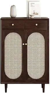 Shoe Cabinet Entryway Rattan Shoe Storage Cabinet Farmhouse Bohemian Style Wooden Shoe Cabinet for Hallway Shoe Rack
