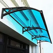 Aluminum Front Door Canopy Curved Outdoor Patio Awning for Exterior Porch with Polycarbonate Shade Cover and UV Rain Snow Protection Clear Hollow Sheet Design