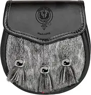 [I LUV LTD] MacLaine Semi Dress Sporran Fur Plain Leather Flap Scottish Clan Crest