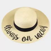 2 for 1 -Always on Vacay' Embroidered Straw Floppy Sun Hat for Women Vacation