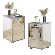 Advwin Set of 2 Mirrored Bedside Table Side Table 3 Drawers Storage Cabinet Nightstand