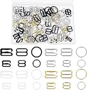 AHQiZFX 120PCS Bra Strap Hooks, Metal Bathing Suit Clips Clasp, Adjustment Slider, Bra Strap Rings for Sewing Bikini Halter Swimsuit Tops and Lingerie, 3 Styles, 2 Sizes (Black, White, Gold, Silver)