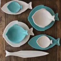 在飛比找ETMall東森購物網優惠-W1962出口美國浮雕顆粒高溫陶瓷藍白魚盤/創意魚造型餐盤海