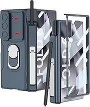 DOOTOO for Samsung Galaxy Z Fold 6 Case with Ring Stand, Z Fold6 S Pen Holder Case with Kickstand & Slide Camera Cover & Screen Protector All-Inclusive Shockproof Cover (Green)