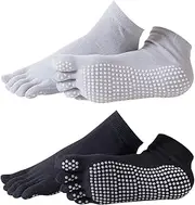 [FKWKUW] 2 Pairs Yoga Socks Non-Slip for Men and Women Non-Slip Socks Stopper Socks with Toes, Cotton Non-Slip Sports Socks for Pilates Gymnastics Barre Ballet Dance