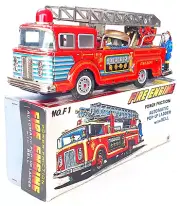 Kokyu Japan FIRE ENGINE LADDER TRUCK Power Friction Tin Toy Truck NMIB`60 RARE!