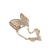 Punk Arrow Shape Chain Linked Two Rings Statement Sparkling Zircon Jewelry for Women