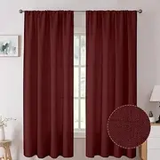 [Tollpiz] Short Linen Curtains Bedroom Rod Pocket Semi Sheer Curtain Burlap Light Filtering Thick Linen Drapes for Living Room, 38 x 45 inches Long, Burgundy Red, Set of 2 Panels