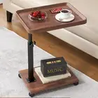 C-Shaped Side Table Adjustable Height Couch End Table with Wheels Small Spaces B
