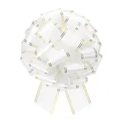 12 Inch Large Pull Bow Metallic Car Ribbon with Gold Edge for Wrapping, White