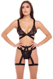 Rene Rofe Naughty Nurse Teddy Garter Belt & Arm Band 3pc Set - OS - White