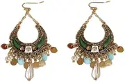 [Generic] Vintage Bohemian style diamond studded water droplet ear hook, ethnic style Su earrings, high-end earrings for women