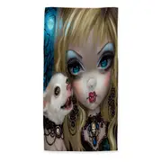 Faces of Faery #235 Gothic Vampire Girl and Her Dog Beach Towels Medium Large Extra Large