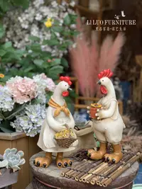 在飛比找松果購物優惠-美式手繪創意動物樹脂雞擺件 戶外庭院花園家居十二生肖創意擺飾