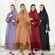 Ramadan Muslim Maxi Dress Hijab Abaya Dubai Kaftan Scarf Caftan Robe Embroidery