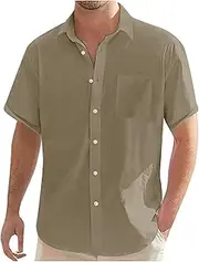 [Generic] Men's Button Down Shirt Short Sleeves Casual Plain Shirts Summer Beach Shirt Vacation Wedding Shirts with Pocket 2025