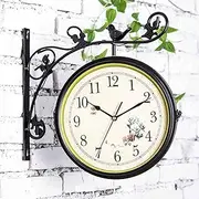 Double Sided Wall Clock Station Clock Little Bird Design Wrought Iron Train Clock 360 Degree Rotate for Indoor Garden - Outdoor Clocks Waterproof (Black b)