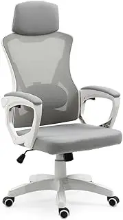 [Fortia] Office Chair Desk Height Adjustable Reclining Lumbar Support Mesh Fabric Headrest in White/Grey