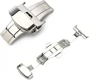 [ANDRESLAD] Stainless Steel Double Button Clasp for Leather Straps Non Automatic Buckle Polished Finish Durable Watch Accessories for Thick Straps Silver Color