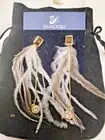 Swarovski Feather & Crystal 4" Drop Earrings ~ New with Tag