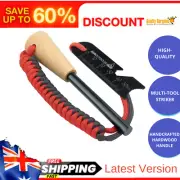 Ferro Rod Flint Fire Starter Kit with Wood Handle Survival Flint - Fire Orange