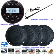 GUZARE Marine Waterproof Bluetooth Audio Package w/ 4" Boat Speakers for Yacht