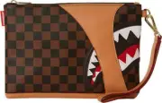 Sprayground Henny Checkered Pouchette Shark In Paris Logo Monogram New Money Bag