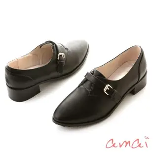 【amai】皮帶釦飾低跟紳士鞋 樂福鞋 孟克鞋 低跟鞋 平底鞋 休閒鞋 百搭 大尺碼 8C-0018BK(黑色)