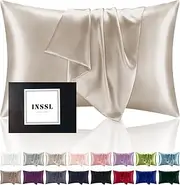 INSSL Silk Pillowcase for Women, Mulberry Silk Pillowcase for Hair and Skin and Stay Comfortable and Breathable During Sleep (Standard, Taupe)