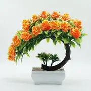 Artificial Plants Pine Bonsai Small Tree Pot Plants Fake Flowers Potted Ornaments for Home Decoration Hotel Garden Decor (Color : Orange)