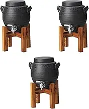 Set of 3, Black Ceramic Glazed Multi-Server (0.4 gallons (1.8 L) (with Wooden Base) [7.1 x 6.7 inches (18 x 17 cm) (1800cc)] | Shochu Server, Made in China, Setomonohonpo