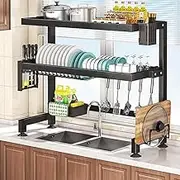 Over The Sink Dish Drying Rack, 2 Tier Large Capacity Over Sink Dish Rack, Metal Over The Sink Dish Drainer Drying Rack, Multi-functional Over Sink Dish Rack Display for Kitchen Counter