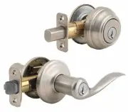 Kwikset Satin Nickel Tustin Keyed Entry Lever Door Lock Deadbolt Combo Pack NEW