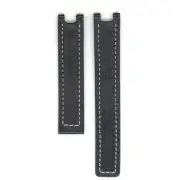 Tag Watch Band Black White Stitching Leather 15mm Fits Deployment Clasp FC6150