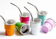 6 Pack Mini Tumbler Shot Glass Set with Straw and Lid, Double Wall Mini Tumbler Shot Glass,2oz Tumbler Shot Glass Stainless Steel for Parties,Birthday Party Gifts