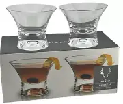 2 NEW Viski Manhattan Glasses Barware Clear Heavy Crystal In Box #9508