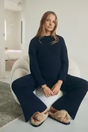Knit Split Hem Pant II (Dark Navy)