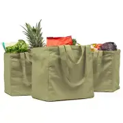 3 Pcs XL Foldable Canvas Grocery Bags Reusable Shopping Bags with Handles