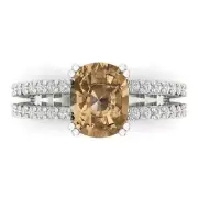 3.5 Cushion Cut Champagne Stone Wedding Promise Designer Ring 14k White Gold