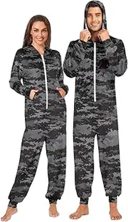 [Joisal] Digital Pixel Camouflage Black Onesies Pajama for Adults Soft Plus Size Onesies Medium, Digital Pixel Camouflage Black, Medium