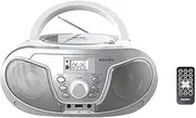 Roxel RCD-S70BT Portable Boombox CD Player with Bluetooth, Remote Control, FM Radio, USB MP3 Playback, 3.5mm AUX Input, Headphone Jack, LED Display (Silver)