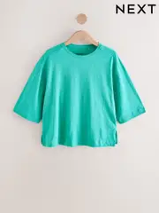 Green Short Sleeve Slub Jersey Crew Neck T-Shirt (F86222) | $19
