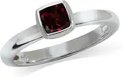[Silvershake] Cushion Cut Garnet 925 Sterling Silver Stack/Stackable Solitaire Ring